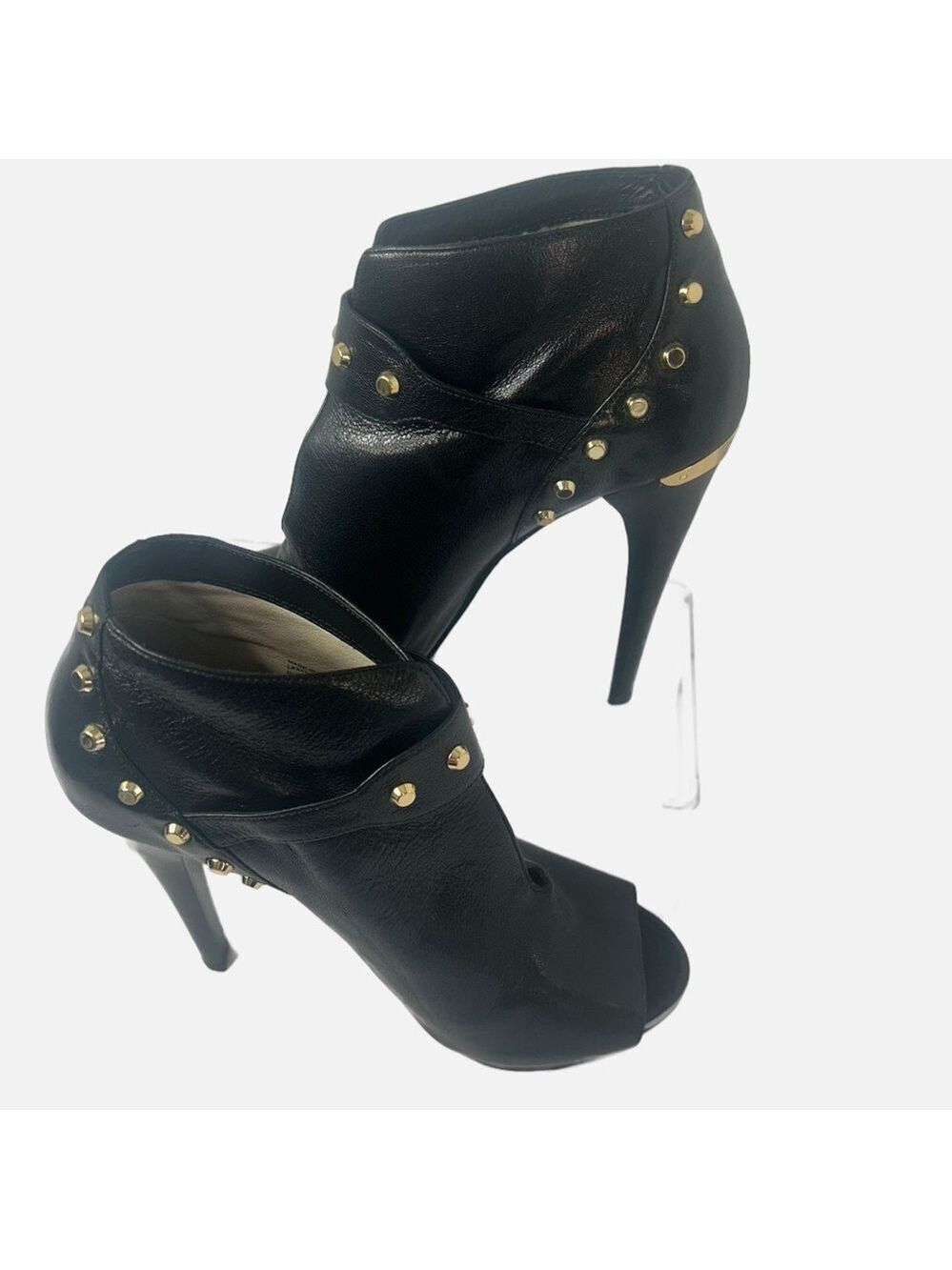 Michael Kors Ailee Studded Black Peep-Toe Stiletto Heels Punk Metal 9M